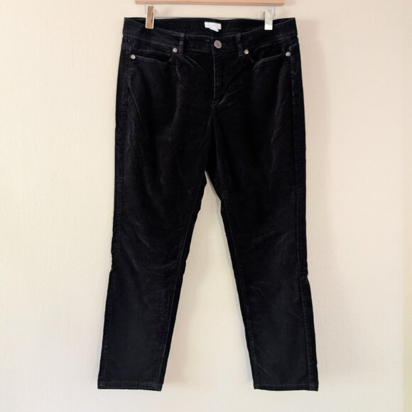 J. Jill Black Velvet Straight Leg Pants Size 8‎ Petite Classic Casual Chic - Picture 1 of 10